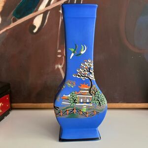 Blue Decorative Vase with Asian Art Design